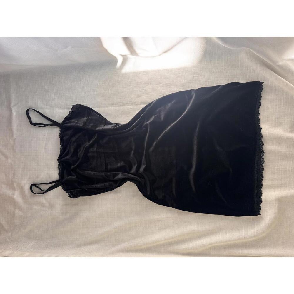 Black velvet mini dress with lace | Small